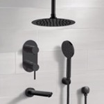 Remer TSH73 Matte Black Tub and Shower System With Rain Ceiling Shower Head and Hand Shower